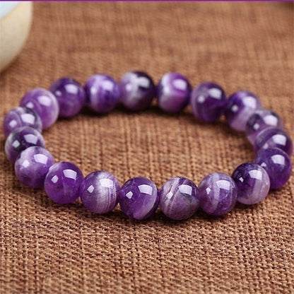 Handmade Natural Chrevon Amethyst Balance Round 10MM Bead Healing Reiki Bracelet