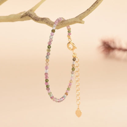 Watermelon Tourmaline 2mm Faceted Bead Healing Dainty Minimalist Bracelet Gifts