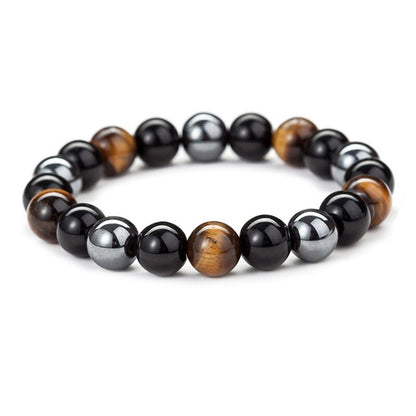 10mm Round Beads Triple Protection Tiger Eye Obsidian Hematite Stretch Bracelet
