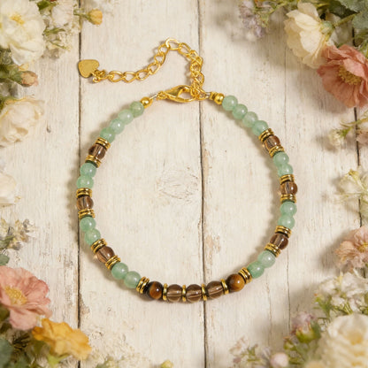 Aventurine Smoky Quartz & Tiger Eye Healing Abundance Wealth Attract Bracelet