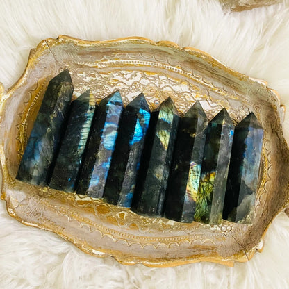 Premium Genuine Labradorite Crystal Tower Obelisk Healing Meditation Decor Gifts