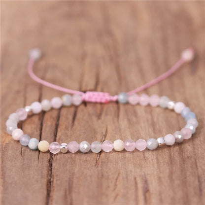 Natural Gemstone 4 mm Beads Tibetan Healing Reiki Dainty Women Girls Bracelet