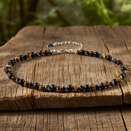 Triple Protection Bracelet Anklet Hematite Tiger Eye Obsidian Bead Women Anklet
