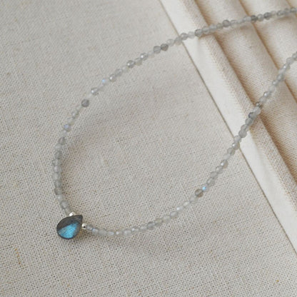 Premium AA Grade Natural Labradorite Beaded Drop Pendant Dainty Women Necklace