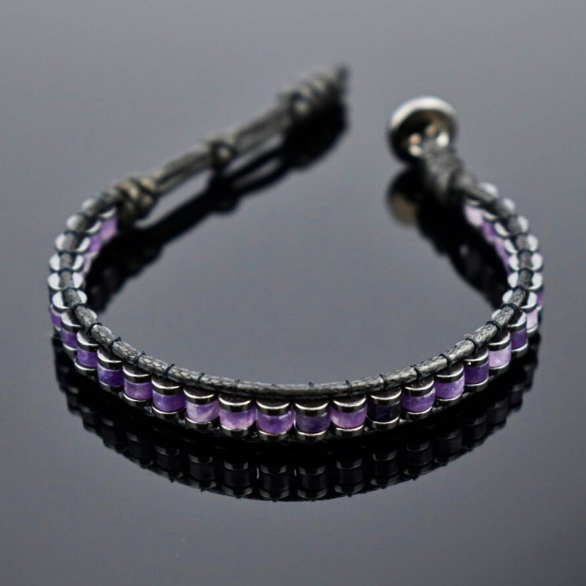 Real Amethyst Leather Crystal Healing Women Men Protection Retro Bracelet Gifts