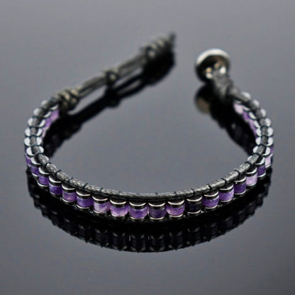 Real Amethyst Leather Crystal Healing Women Men Protection Retro Bracelet Gifts
