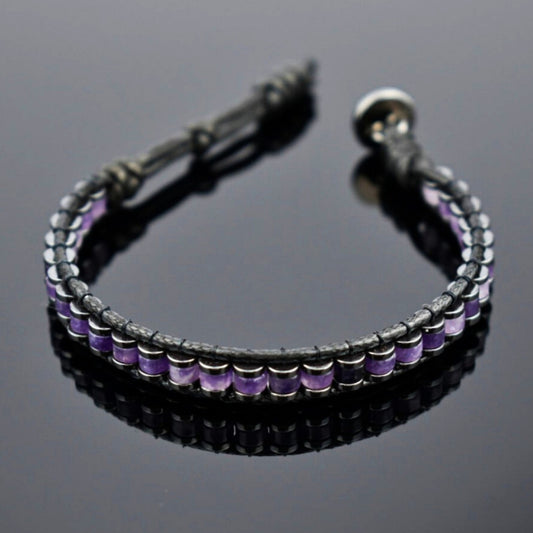 Real Amethyst Leather Crystal Healing Women Men Protection Retro Bracelet Gifts
