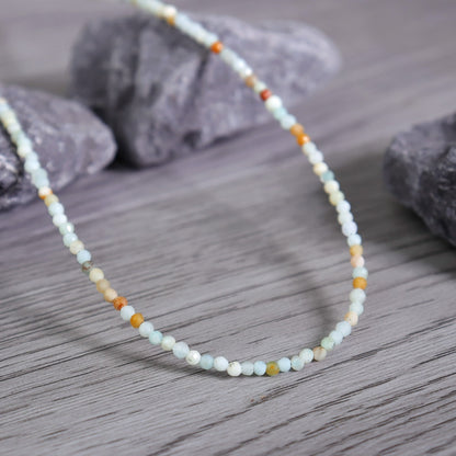2mm Matte Amazonite Faceted Beads Choker Healing Dainty Women Crystal Necklace
