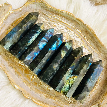 Premium Genuine Labradorite Crystal Tower Obelisk Healing Meditation Decor Gifts