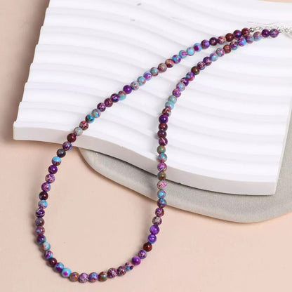 Boho Style Choker Galaxy Sea Sediment Jasper 3mm Beads Healing Reiki Necklace