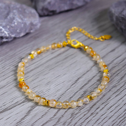 Natural Citrine 4mm Bead Dainty Minimalist Healing Money Attracts Women Bracelet