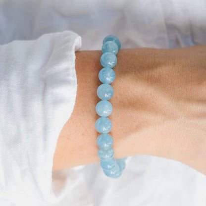 Aquamarine 8mm Round Bead Bracelet Crystal Blue Stone Bracelet for Healing Reiki