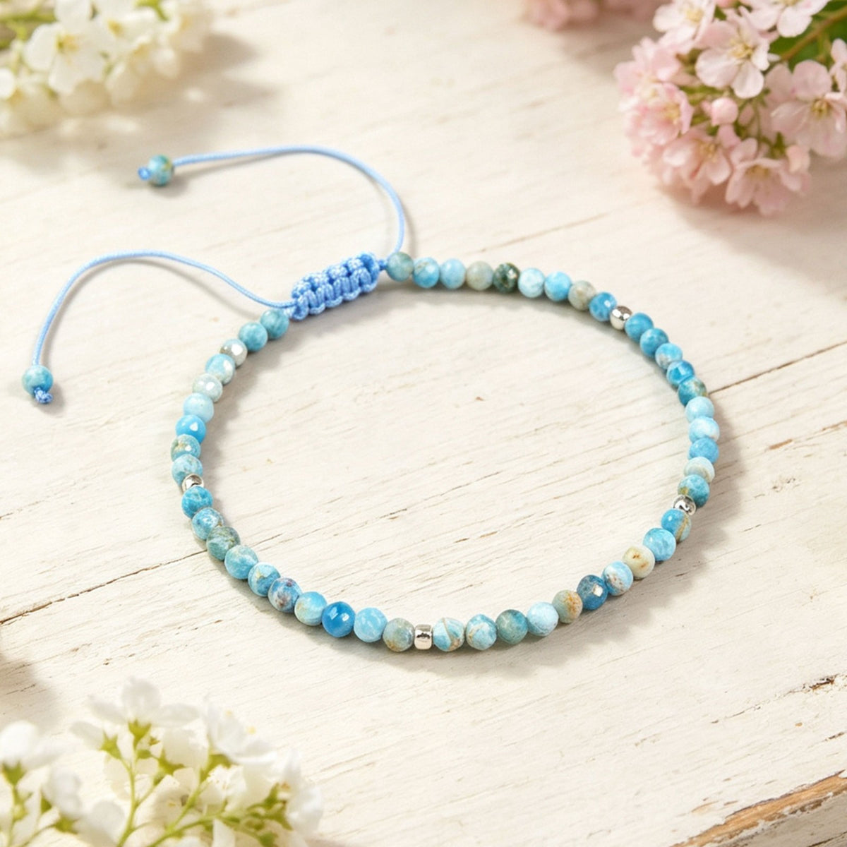 High Quality Larimar 3MM Beaded Handmade Dolphin Stone Healing Women Bracelet