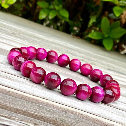 Pink Tiger Eye 8mm Round Beaded Healing Balance Luck Gemstone Stretch Bracelet