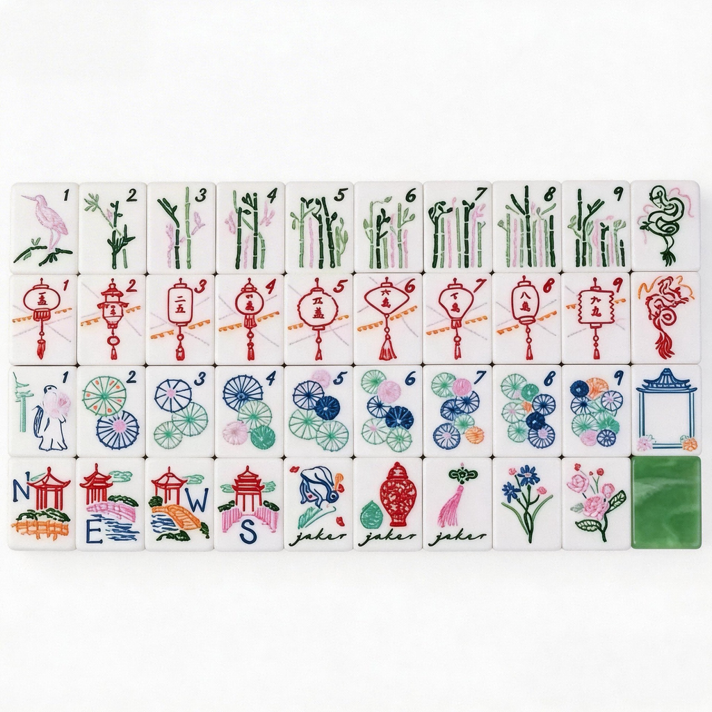 160Pcs American Mahjong Tiles 3-Layer Acrylic Green Hand-Painted Set + Free Bag