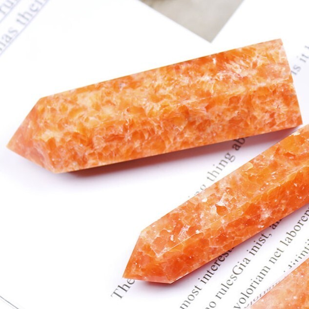 Natural Sunstone Healing Meditation Crystal Tower Point Wand Reiki Obelisk Gift
