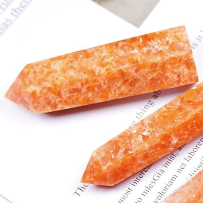 Natural Sunstone Healing Meditation Crystal Tower Point Wand Reiki Obelisk Gift
