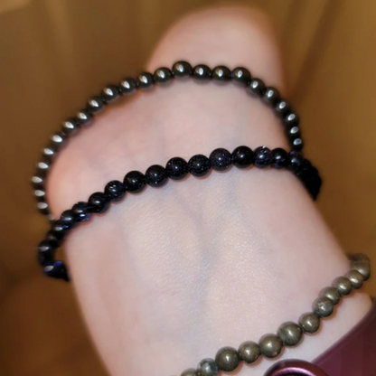 Women Blue Friendship Bracelet Goldstone 4mm Round Bead Healing Women Bracelet