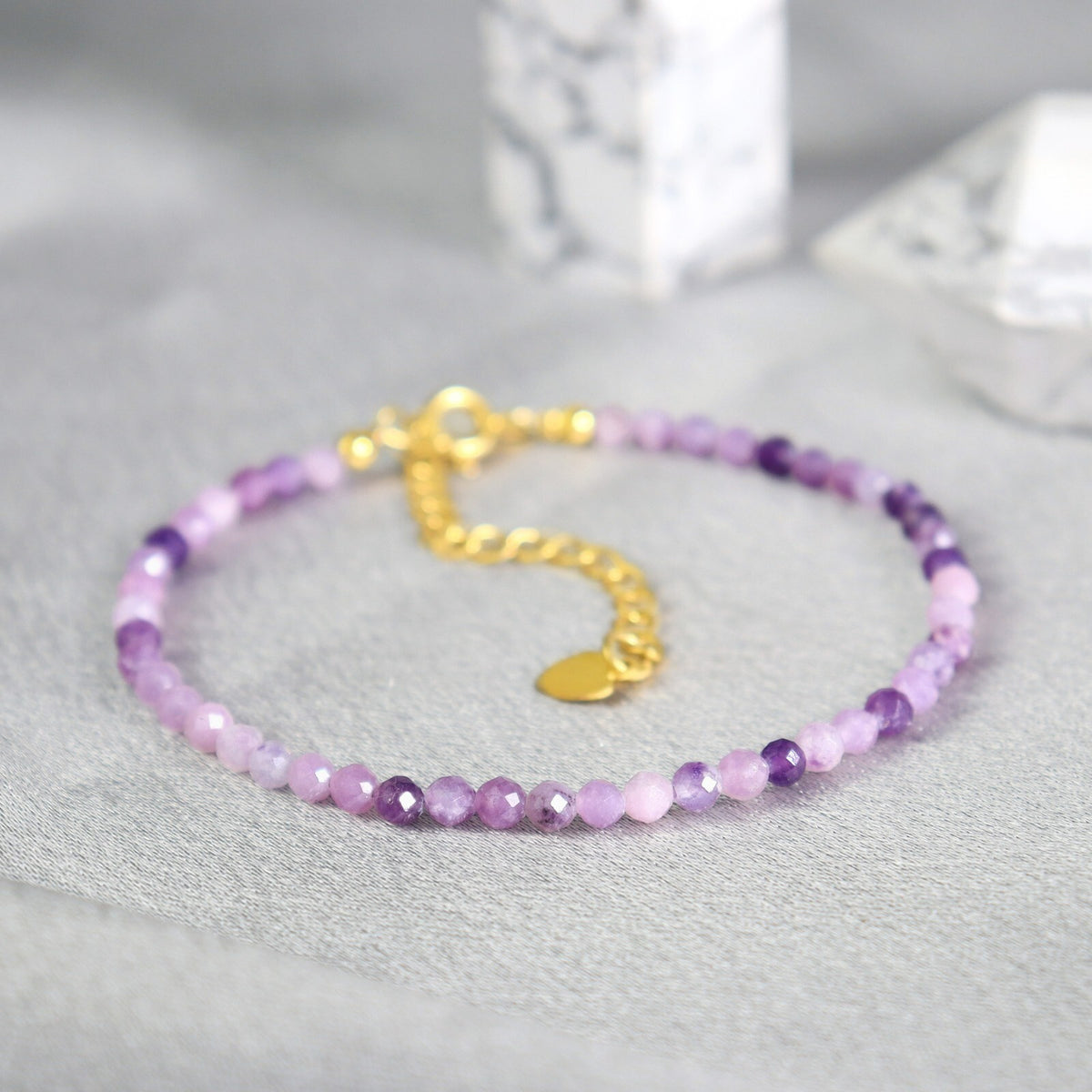 Lepidolite Beaded Healing Minimalist Dainty Purple Crystal Women Boho Bracelet
