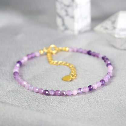 Lepidolite Beaded Healing Minimalist Dainty Purple Crystal Women Boho Bracelet