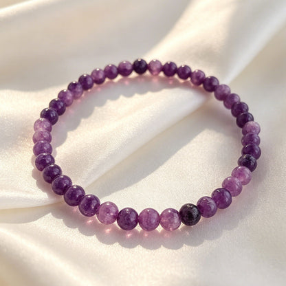 Lepidolite 4mm Round Bead Gemstone Healing Calming Balance Bracelet for Women