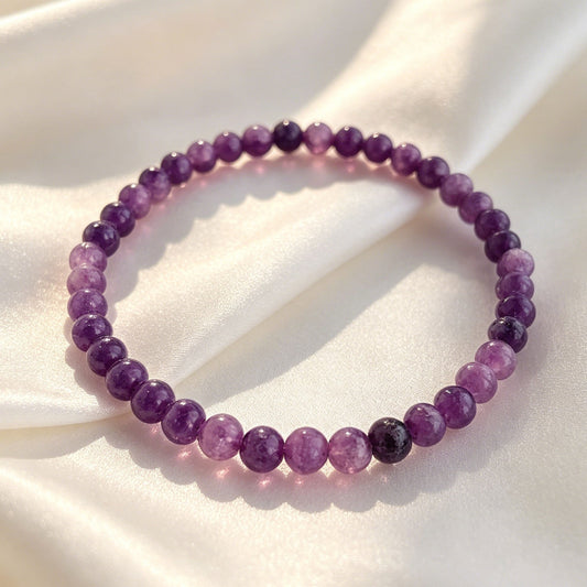 Lepidolite 4mm Round Bead Gemstone Healing Calming Balance Bracelet for Women