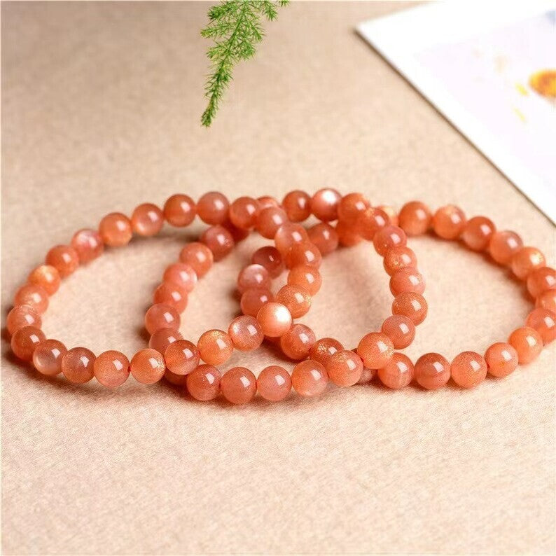 Orange Moonstone Natural Sunstone 7mm Beads Healing Balance Reiki Women Bracelet