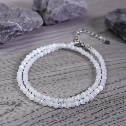 Natural Selenite 4mm Beaded Handmade Beaded Choker Healing Women Necklace Gifts