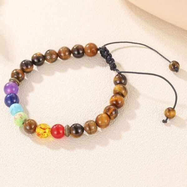 7 Chakra Stone Tiger's Eye Beaded Healing Grounding Strength Women Men Bracelet