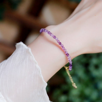 Lepidolite Beaded Healing Minimalist Dainty Purple Crystal Women Boho Bracelet