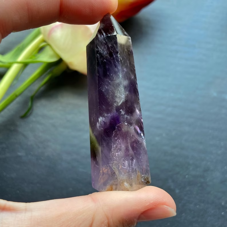 Natural Chevron Amethyst Healing Crystal Wands Obelisk Tower Point Home Decor