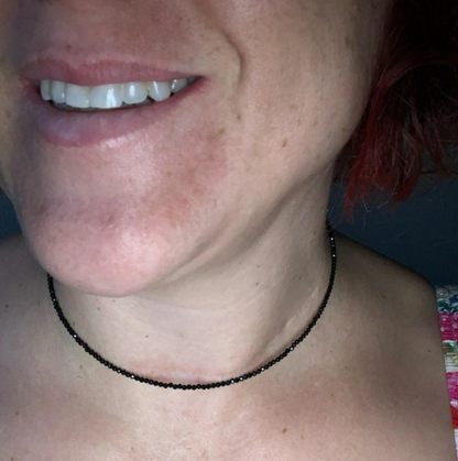Black Tourmaline 2mm Beaded Choker Healing Minimalist Women Crystal Necklace