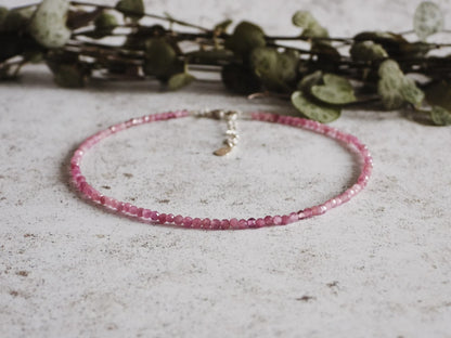 High Quality Pink Tourmaline Beaded Healing Water Resistant Crystal Anklet Women