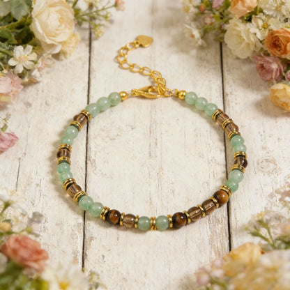 Aventurine Smoky Quartz & Tiger Eye Healing Abundance Wealth Attract Bracelet