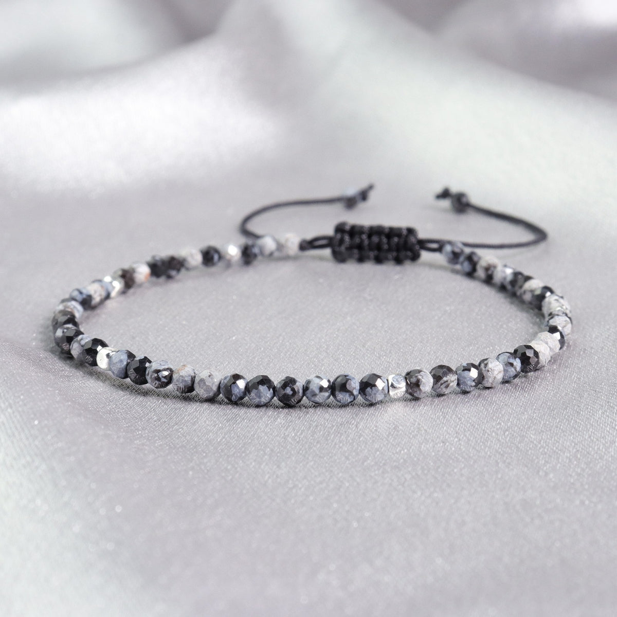 Snowflake Obsidian Beads Healing Crystal Strength Bracelet for Women Men Gifts
