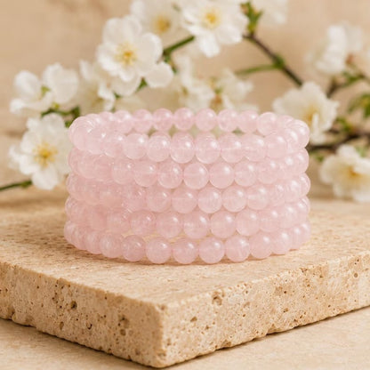 5pcs Natural Rose Quartz 8mm Beaded Healing Infused Reiki Women Bracelet Gift