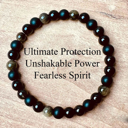 Obsidian Tourmaline Onyx Beaded Ultimate Triple Protection Healing Bracelet Gift