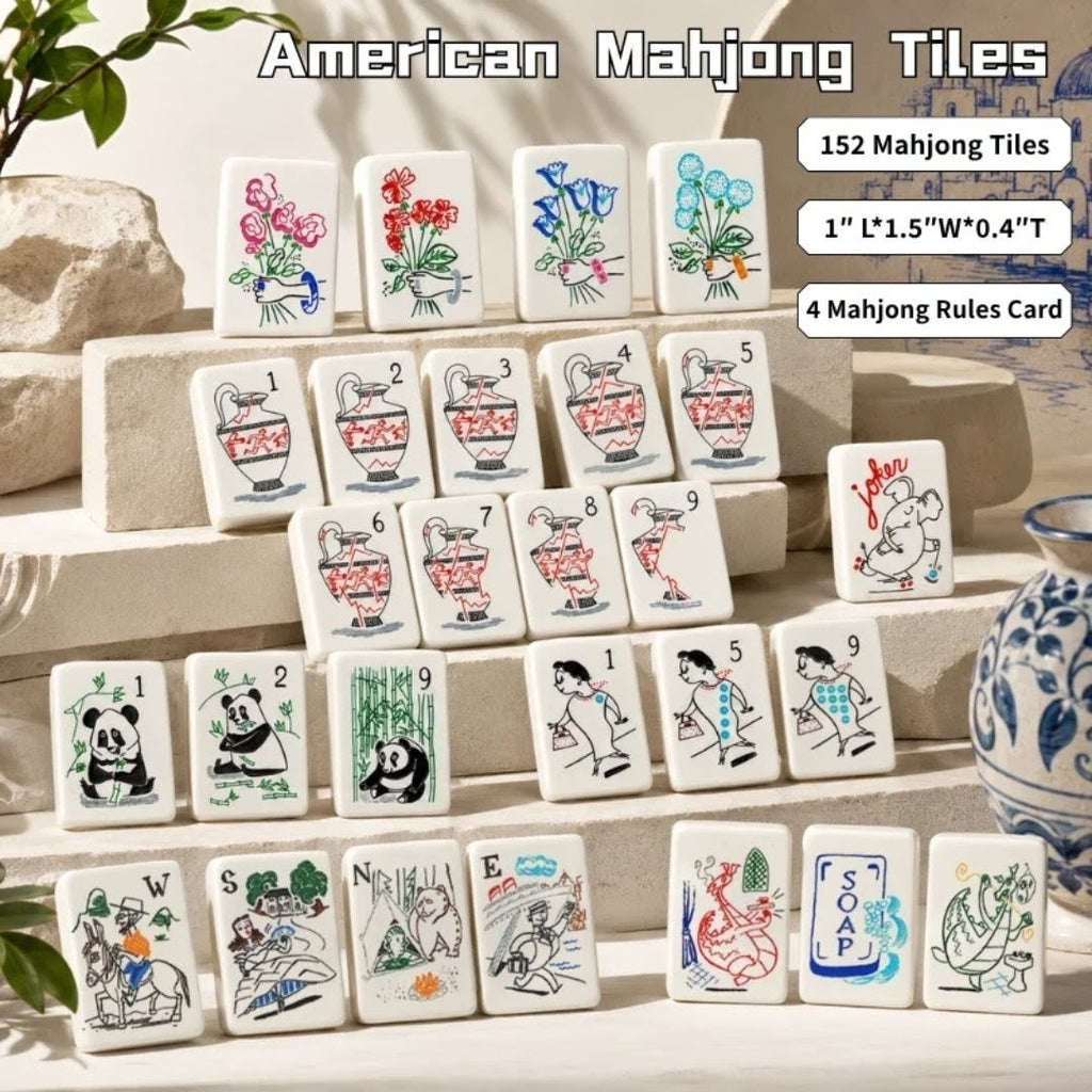 Panda & Bamboo American Mahjong Set 152 Single-Layer White Acrylic Tiles