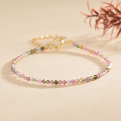 Watermelon Tourmaline 2mm Faceted Bead Healing Dainty Minimalist Bracelet Gifts