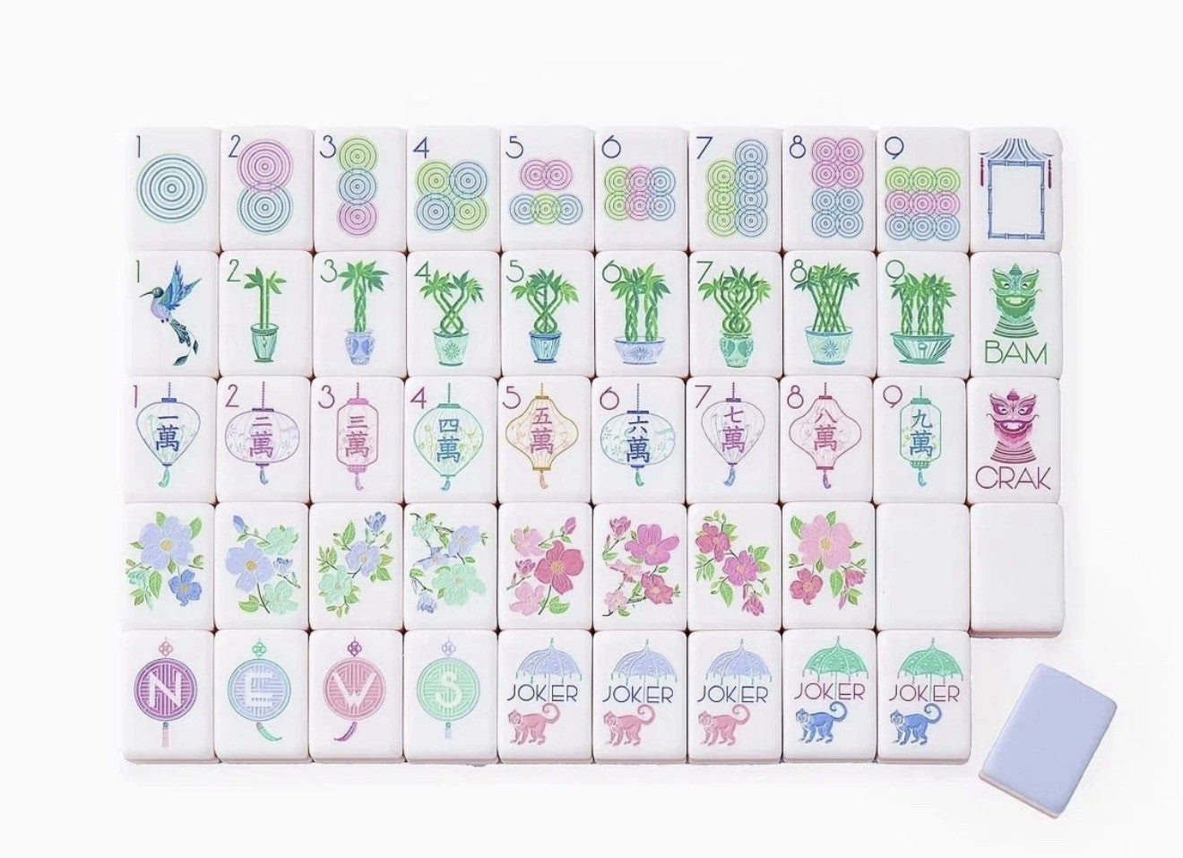 American Mahjong Game Set, 160 engraved LIght Purple Layered Mah Jong Tiles