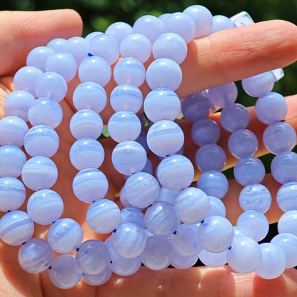 Blue Lace Agate 8mm Beaded Healing Inner Peace Peaceful Stretch Bracelet Gift