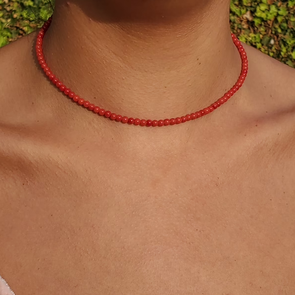 Premium Carnelian Necklace 2mm Bead Minimalist Summer Boho Choker for Women Gift