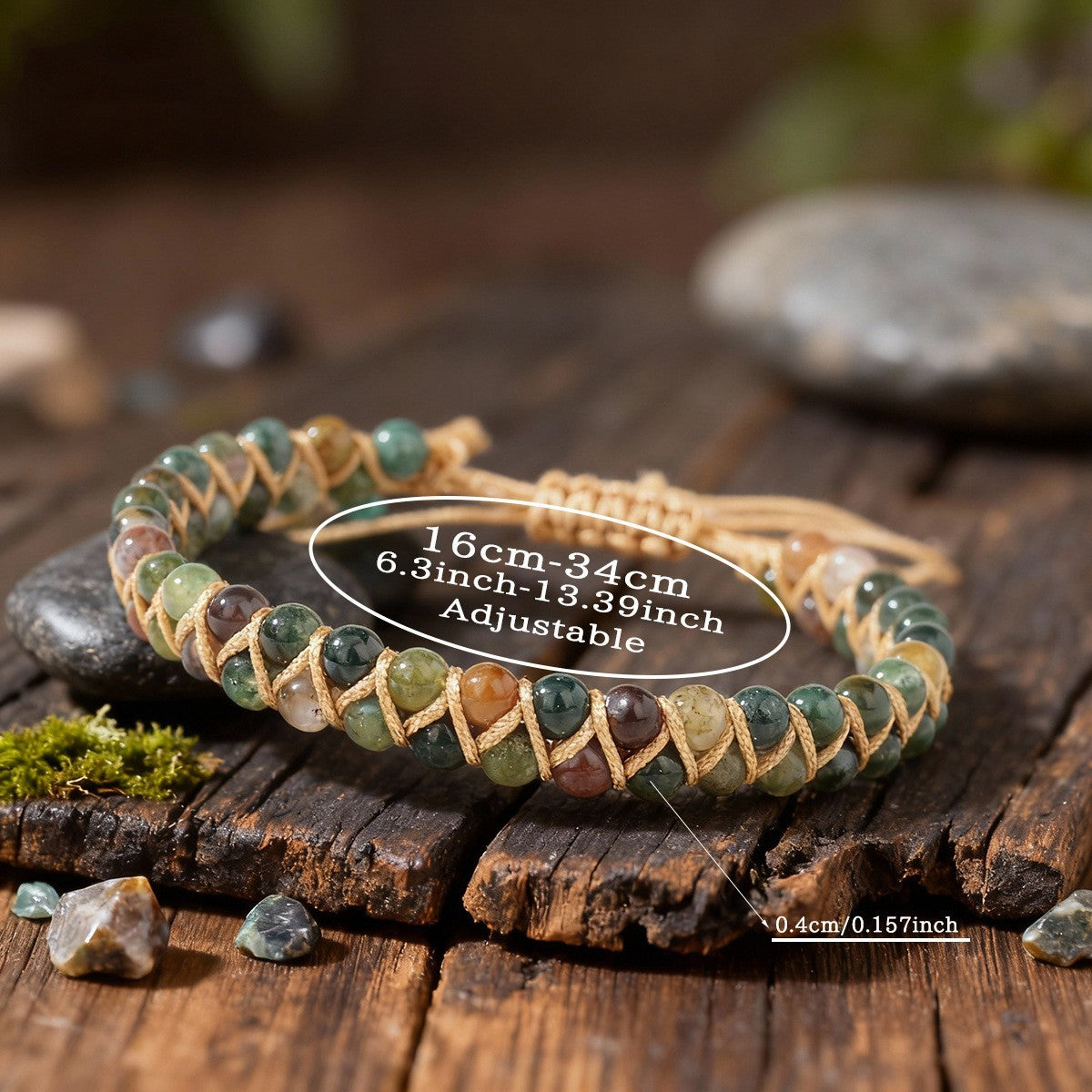 Hand Braided Indian Agate 4mm Beads Gemstone Healing Women Bracelet Xmas Gift