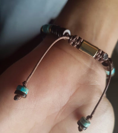 Coconut Shell Turquoise Beaded Healing Inner Peace Women Men Boho Bracelet Gift