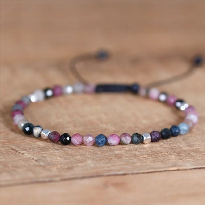 Natural Gemstone 4 mm Beads Tibetan Healing Reiki Dainty Women Girls Bracelet