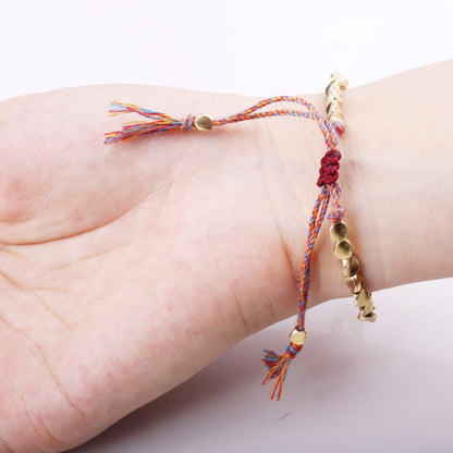 Handmade Tibetan Buddhist Braided Cotton Copper Beads Lucky Rope Bracelet Unisex