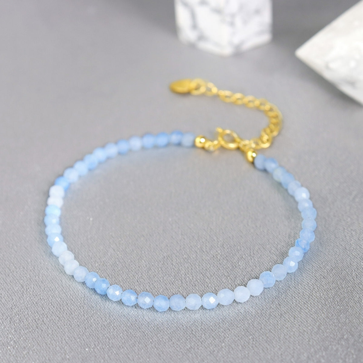 Aquamarine Beads Healing Women Dainty Minimalist Bracelet March Birthstone Gifts