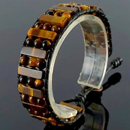 Tiger's Eye Leather Braided Natural Stone Healing Powerful Women Men's Bracelet