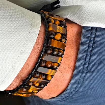 Tiger's Eye Leather Braided Natural Stone Healing Powerful Women Men's Bracelet